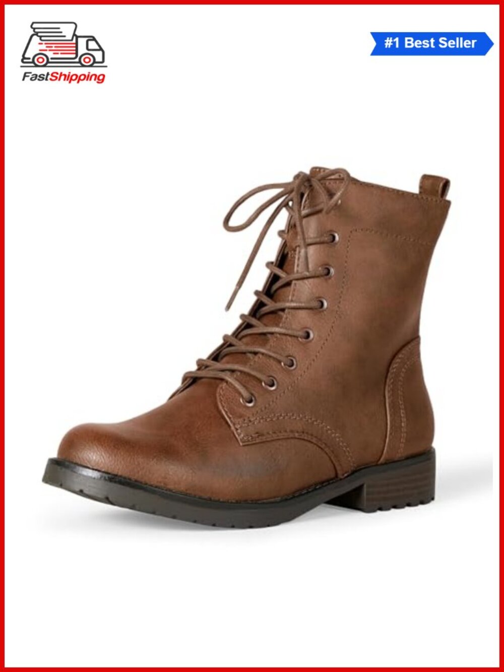 ✨ Women's Combat Ankle Boots Faux Buffalo Grain Leather Lace-Up Lug Sole